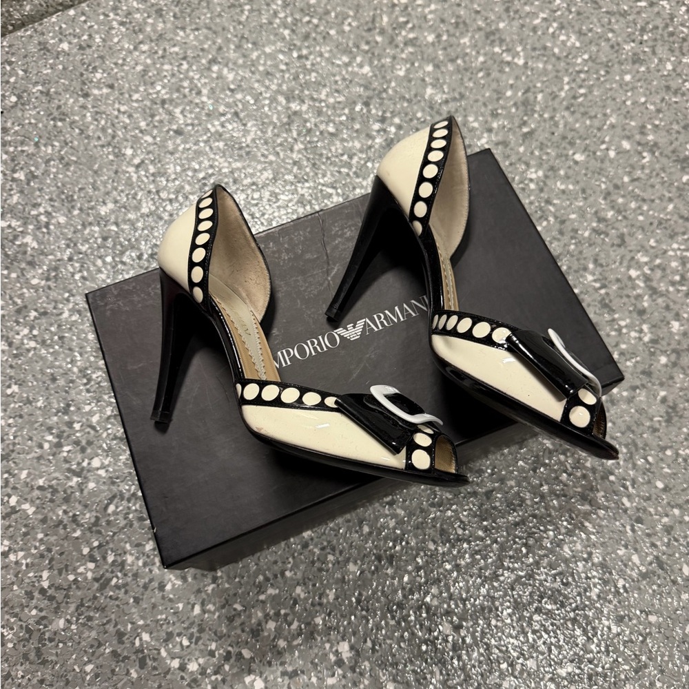 Emporio Armani Black & White Polka Dot D'Orsay Stiletto Pumps